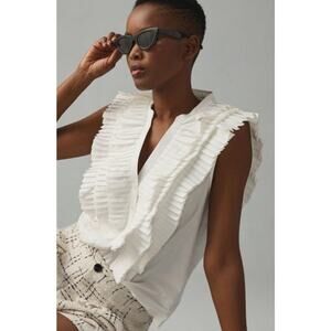 Anthropologie Maeve Sleeveless Ruffled Blouse XS White Preppy Romantic feminine